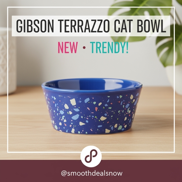 Gibson Terrazzo Cat Bowl – Blue Speckled Stoneware – Dishwasher & Microwave Safe - Picture 1 of 7